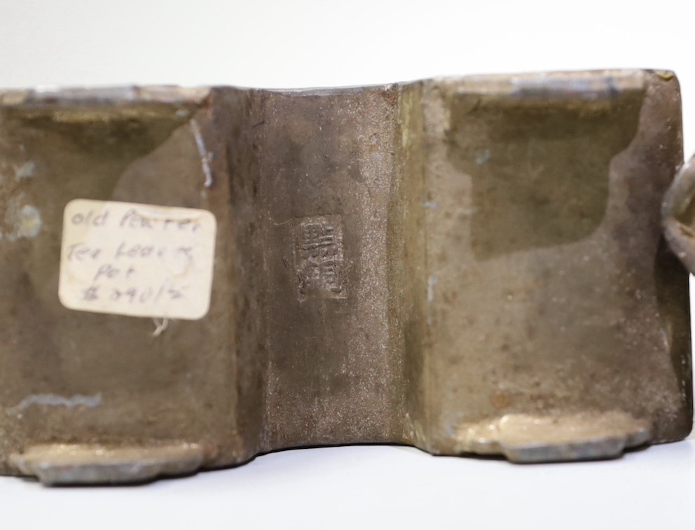 Two Chinese pewter tea caddies with glass panelled decoration. 18cm high